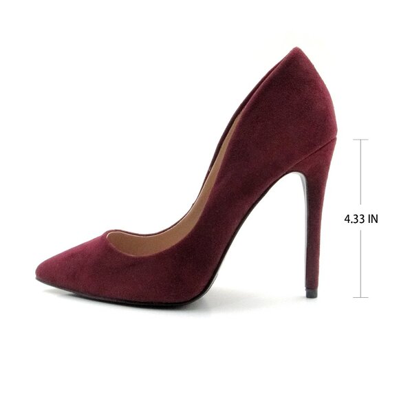 LURNYET WINE SUEDE Women Pointed-Toe Pumps with Stiletto 4 inch Heels - Picture 3 of 5